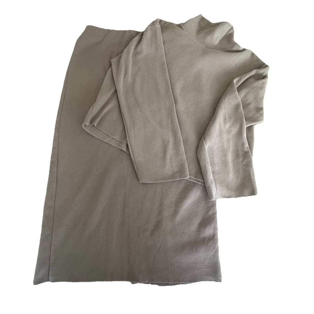 Zara Mock Neck Jersey and Coordinating Pencil Skirt Beige Tan sz M Casual Office